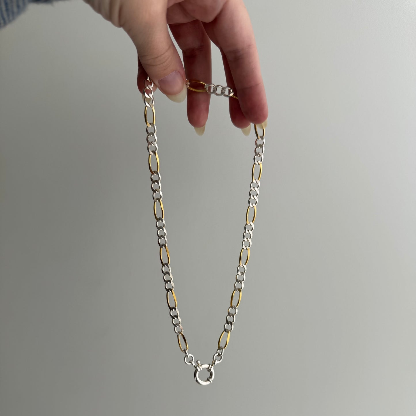 reimagined V I N T A G E // modern day watch chain / re-worked sterling two tone figaro chain / 15.25", 13.5g