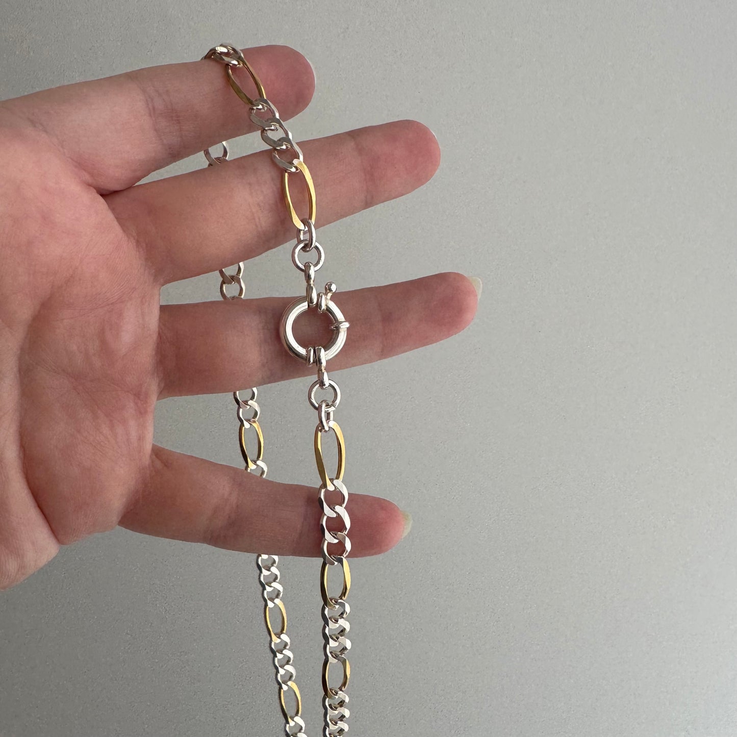 reimagined V I N T A G E // modern day watch chain / re-worked sterling two tone figaro chain / 15.25", 13.5g