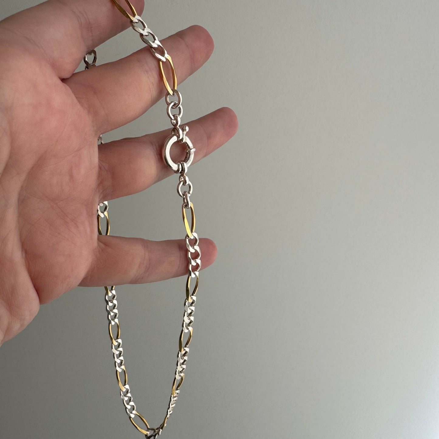 reimagined V I N T A G E // modern day watch chain / re-worked sterling two tone figaro chain / 15.25", 13.5g