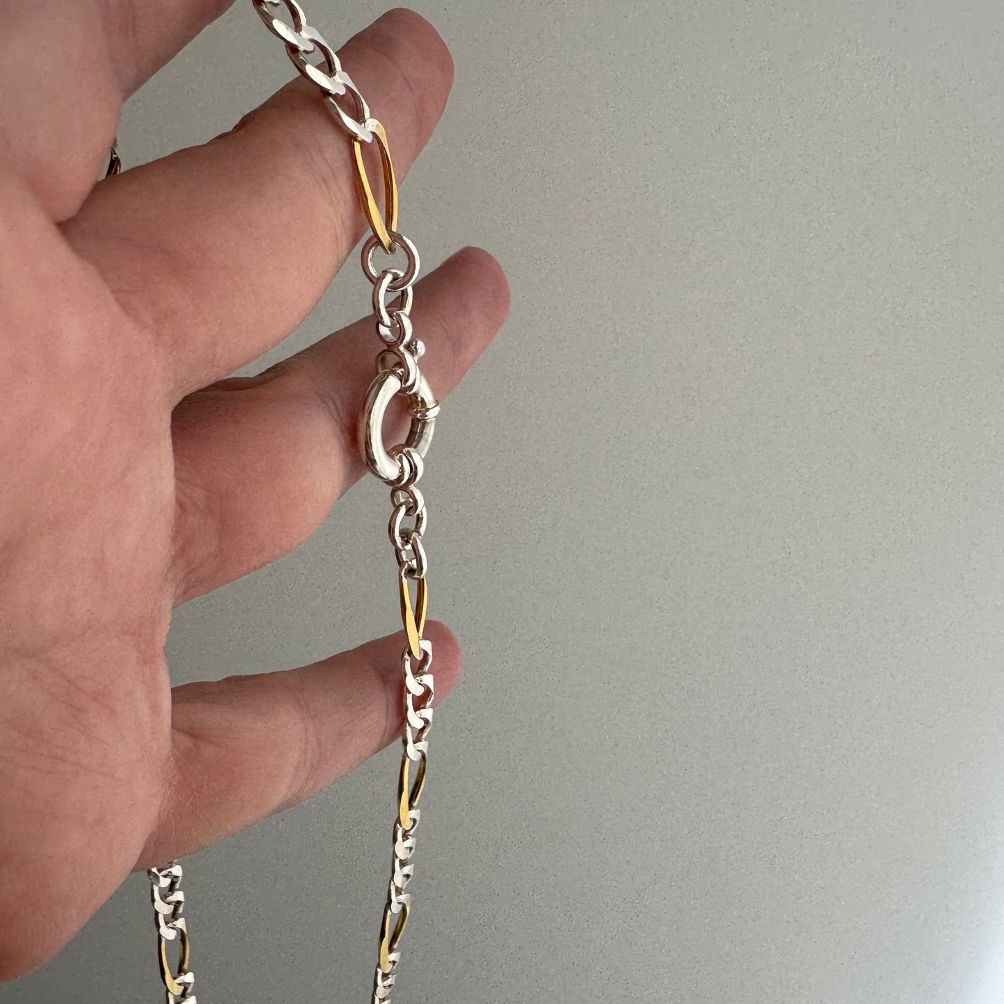reimagined V I N T A G E // modern day watch chain / re-worked sterling two tone figaro chain / 15.25", 13.5g