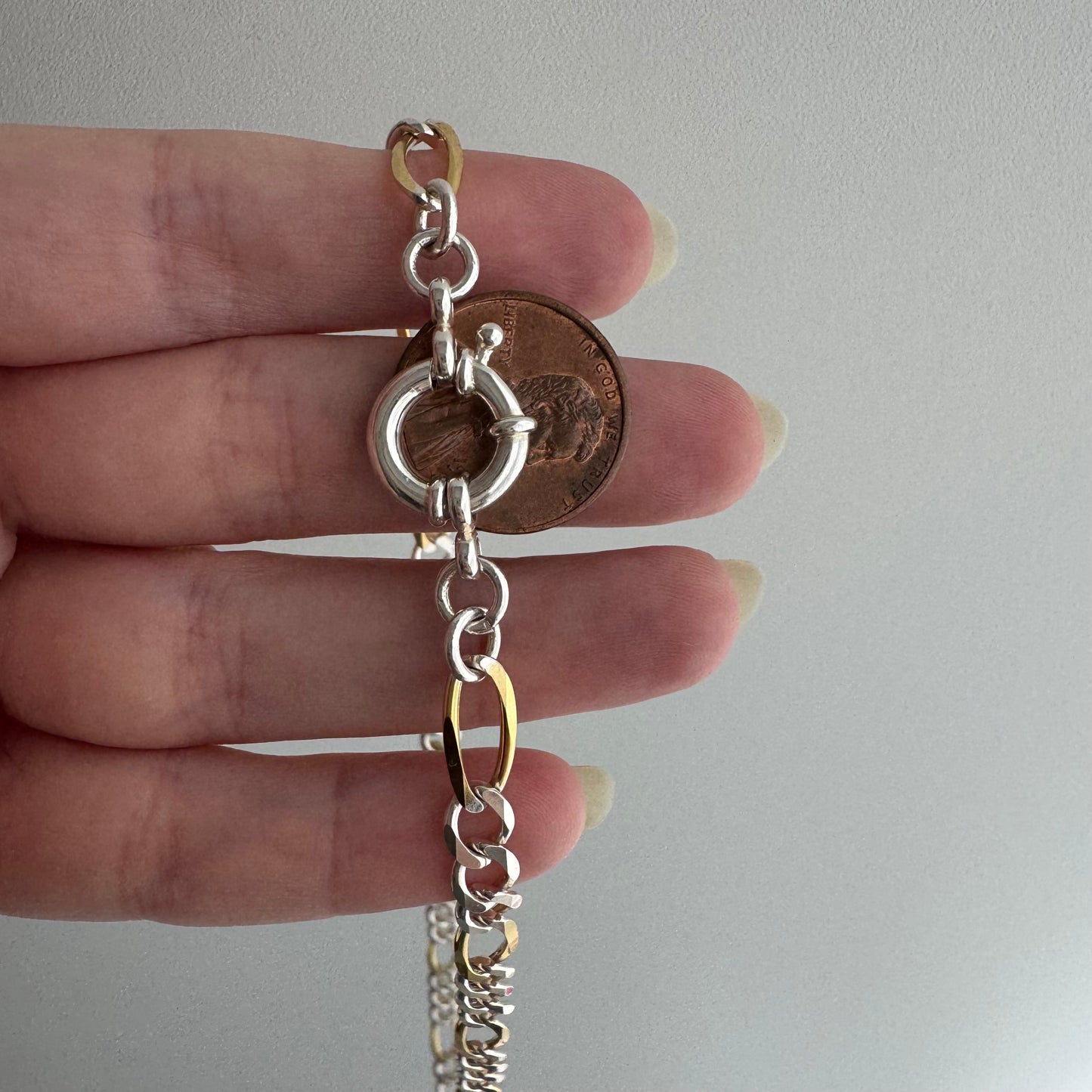 reimagined V I N T A G E // modern day watch chain / re-worked sterling two tone figaro chain / 15.25", 13.5g