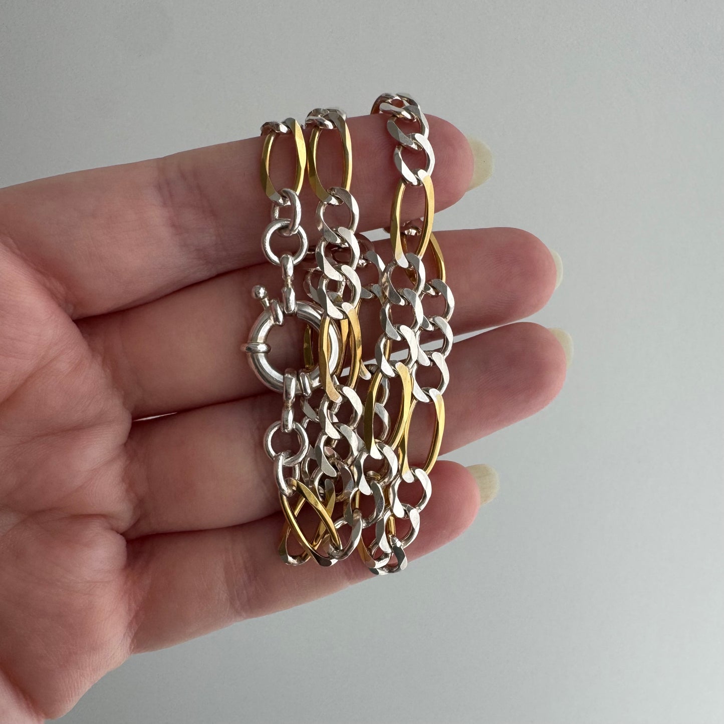 reimagined V I N T A G E // modern day watch chain / re-worked sterling two tone figaro chain / 15.25", 13.5g