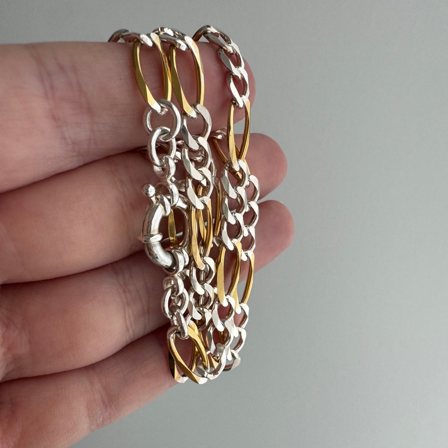 reimagined V I N T A G E // modern day watch chain / re-worked sterling two tone figaro chain / 15.25", 13.5g