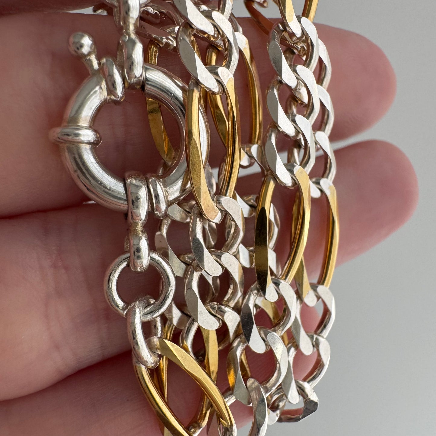 reimagined V I N T A G E // modern day watch chain / re-worked sterling two tone figaro chain / 15.25", 13.5g