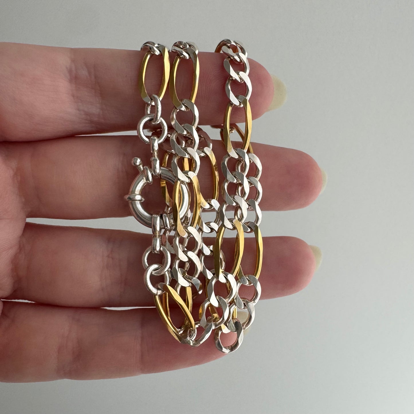 reimagined V I N T A G E // modern day watch chain / re-worked sterling two tone figaro chain / 15.25", 13.5g