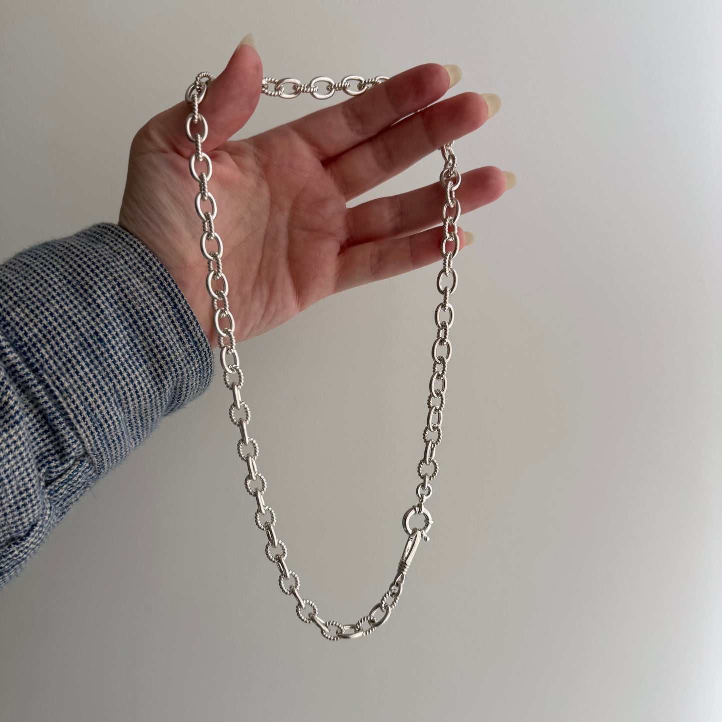 reimagined V I N T A G E // modern day watch chain / chunky sterling silver cable chain with new clasps / 20.5", 46.9g