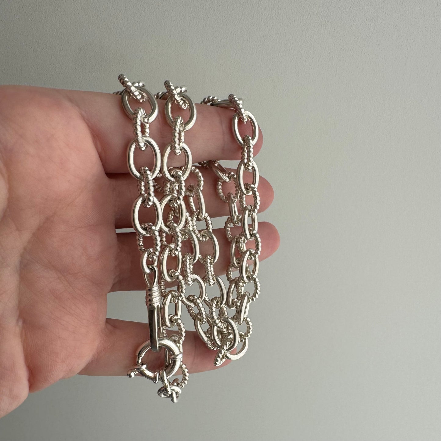 reimagined V I N T A G E // modern day watch chain / chunky sterling silver cable chain with new clasps / 20.5", 46.9g