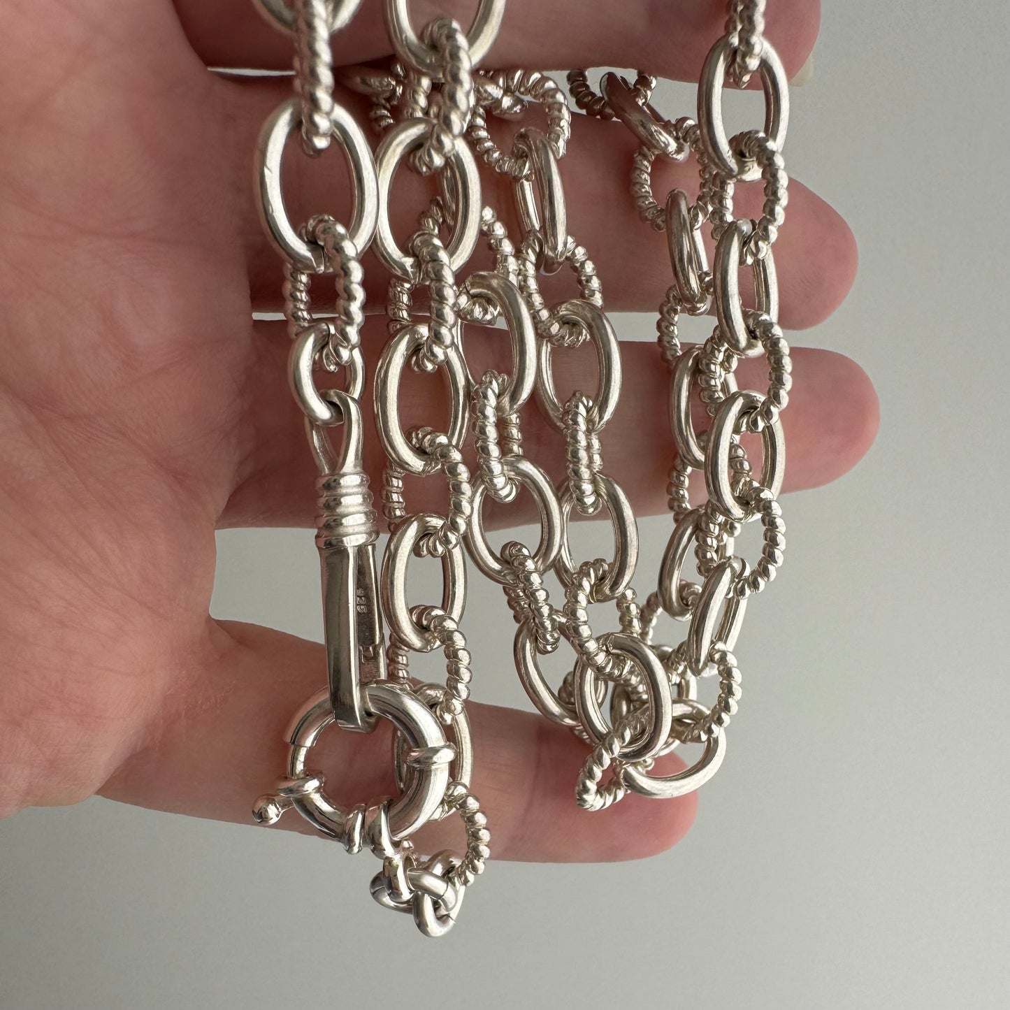 reimagined V I N T A G E // modern day watch chain / chunky sterling silver cable chain with new clasps / 20.5", 46.9g