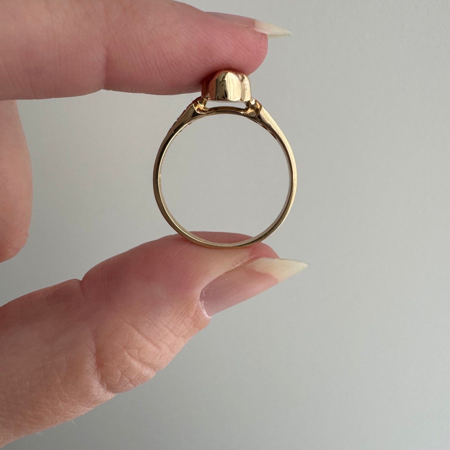 reimagined V I N T A G E // memento mori / 14k and pave diamond arrow motif skull stacking ring / size 7