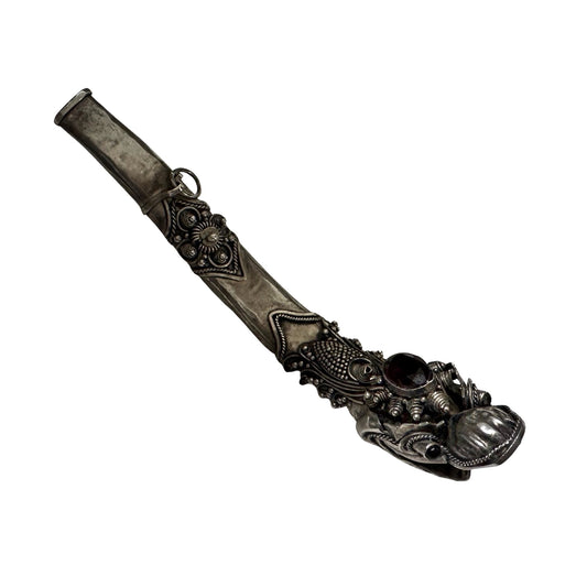 V I N T A G E // blowing smoke / sterling silver and garnet dragon / a functional pendant