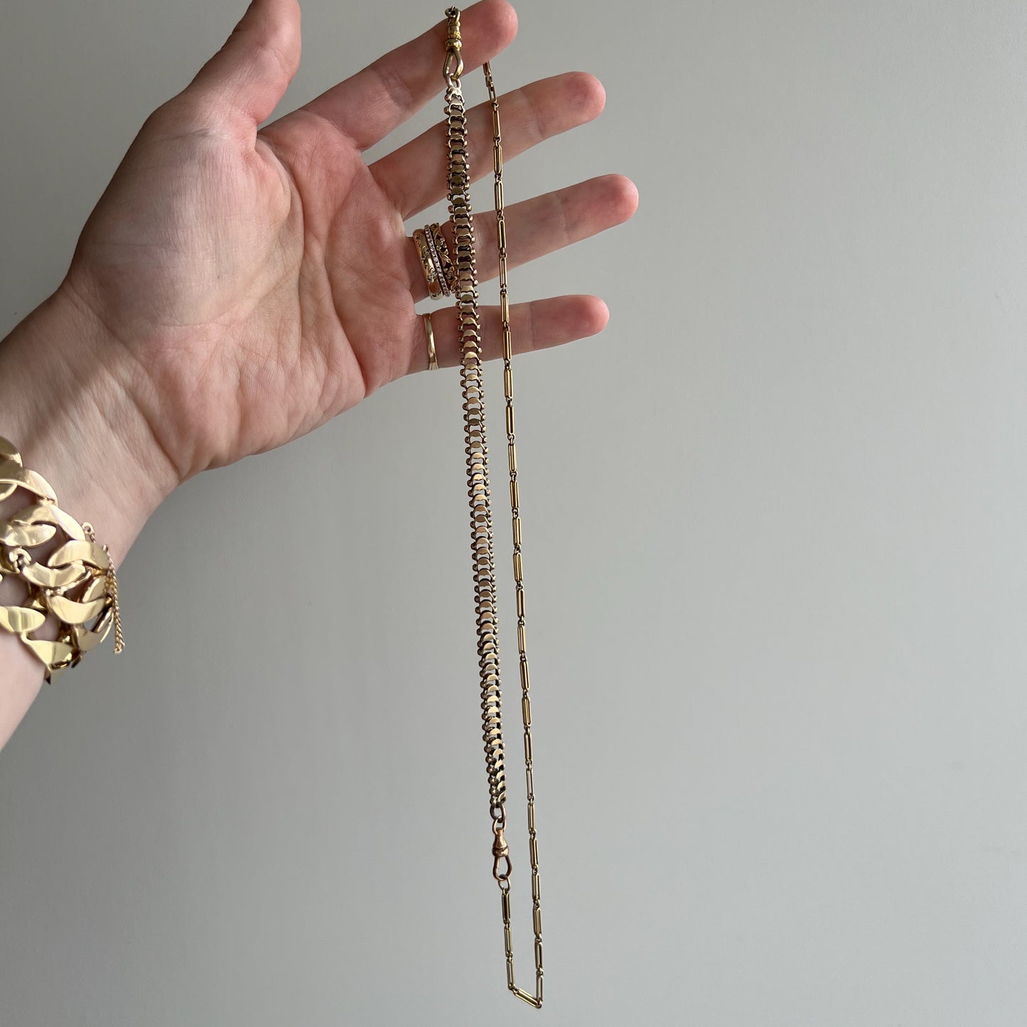 A N T I Q U E // moon mood / 10k and 12k yellow gold watch chain pair / 22"