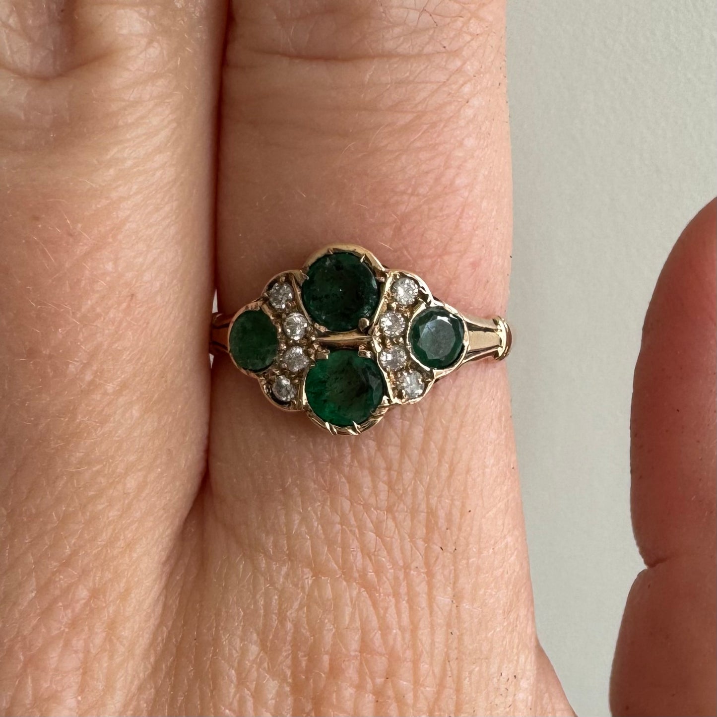 A N T I Q U E // emerald romance / 10k emerald and diamond edwardian cluster ring / size 6.5