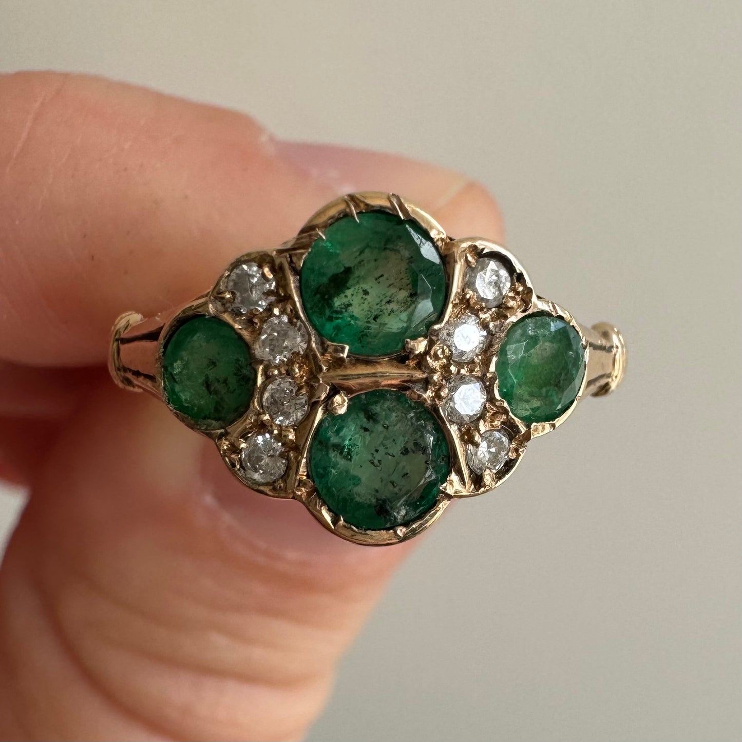 A N T I Q U E // emerald romance / 10k emerald and diamond edwardian cluster ring / size 6.5