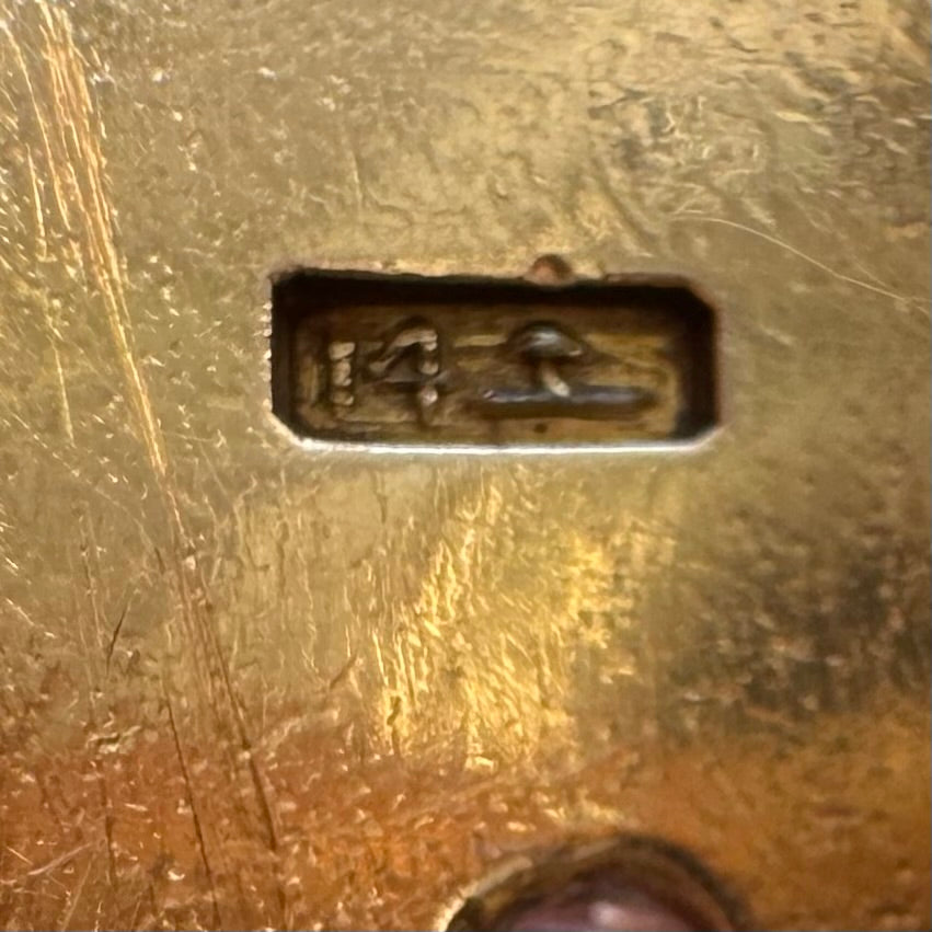 A N T I Q U E // nouveau lioness / 14k diamond and red stone art nouveau lioness ring / size 7.75+