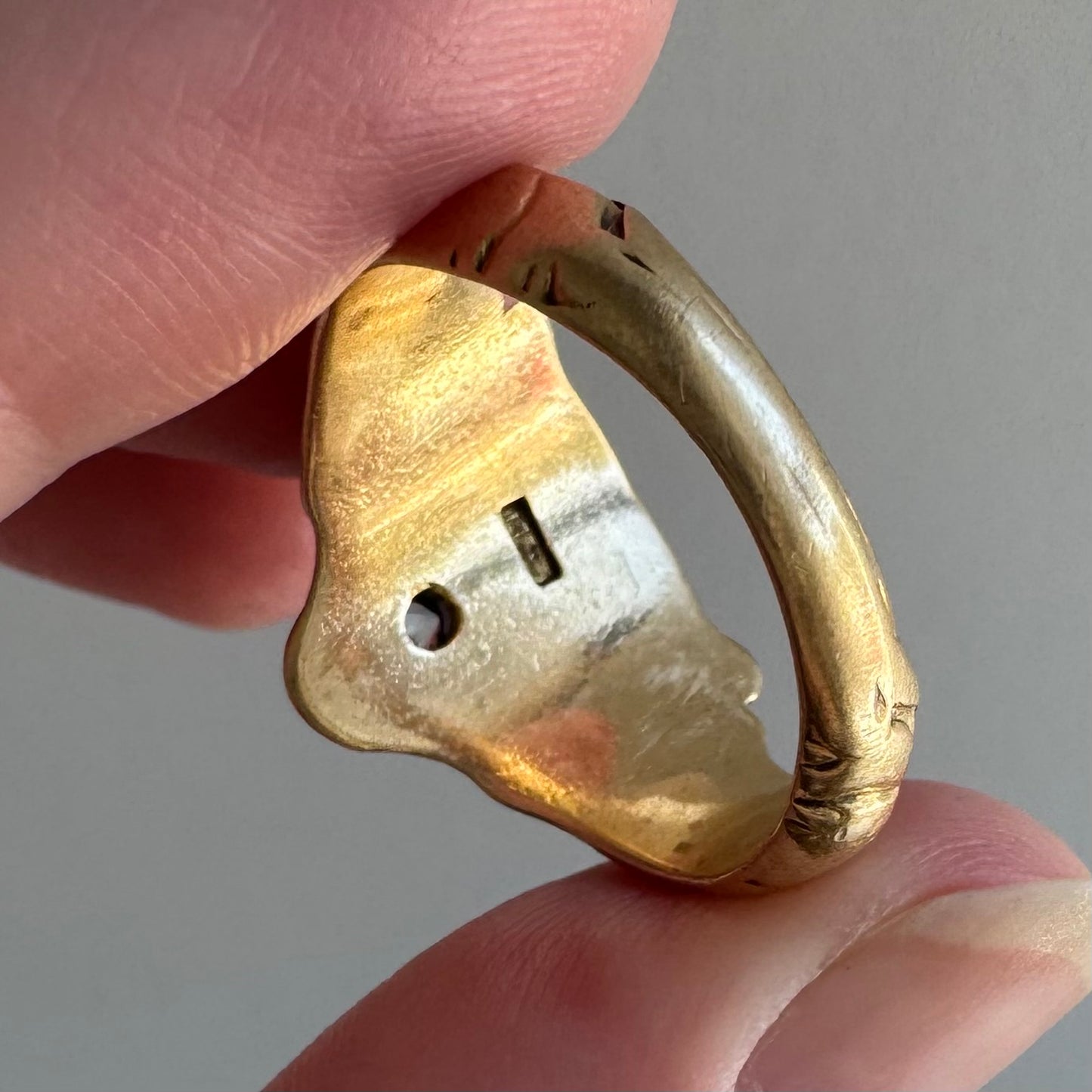 A N T I Q U E // nouveau lioness / 14k diamond and red stone art nouveau lioness ring / size 7.75+