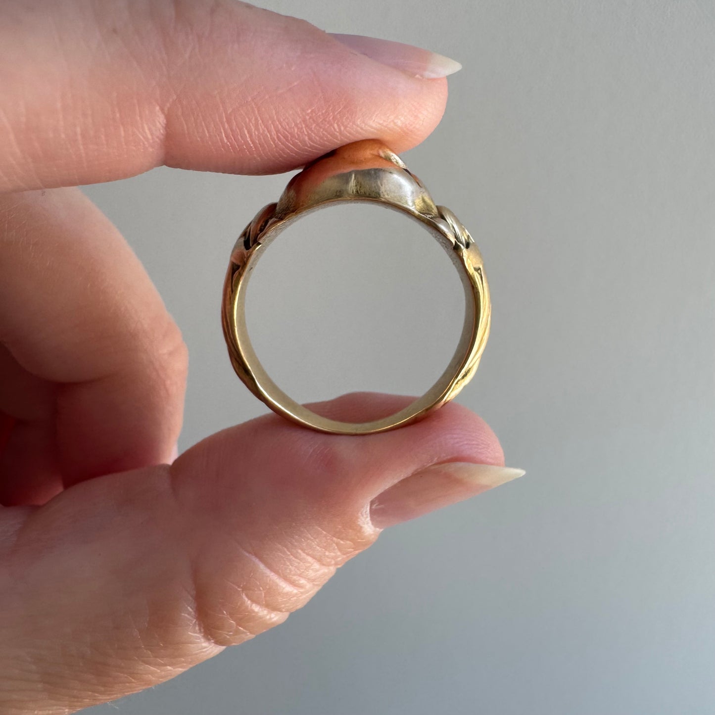 A N T I Q U E // nouveau lioness / 14k diamond and red stone art nouveau lioness ring / size 7.75+