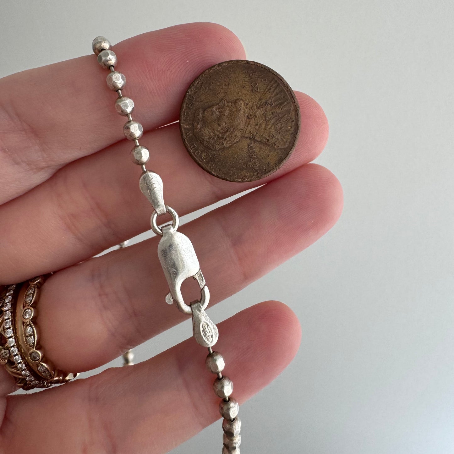 V I N T A G E // tiny disco / sterling silver ball bead necklace chain / 30.25", 18.5g