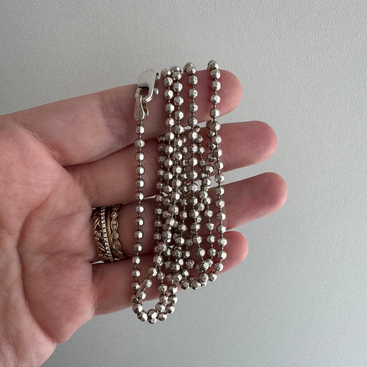 V I N T A G E // tiny disco / sterling silver ball bead necklace chain / 30.25", 18.5g