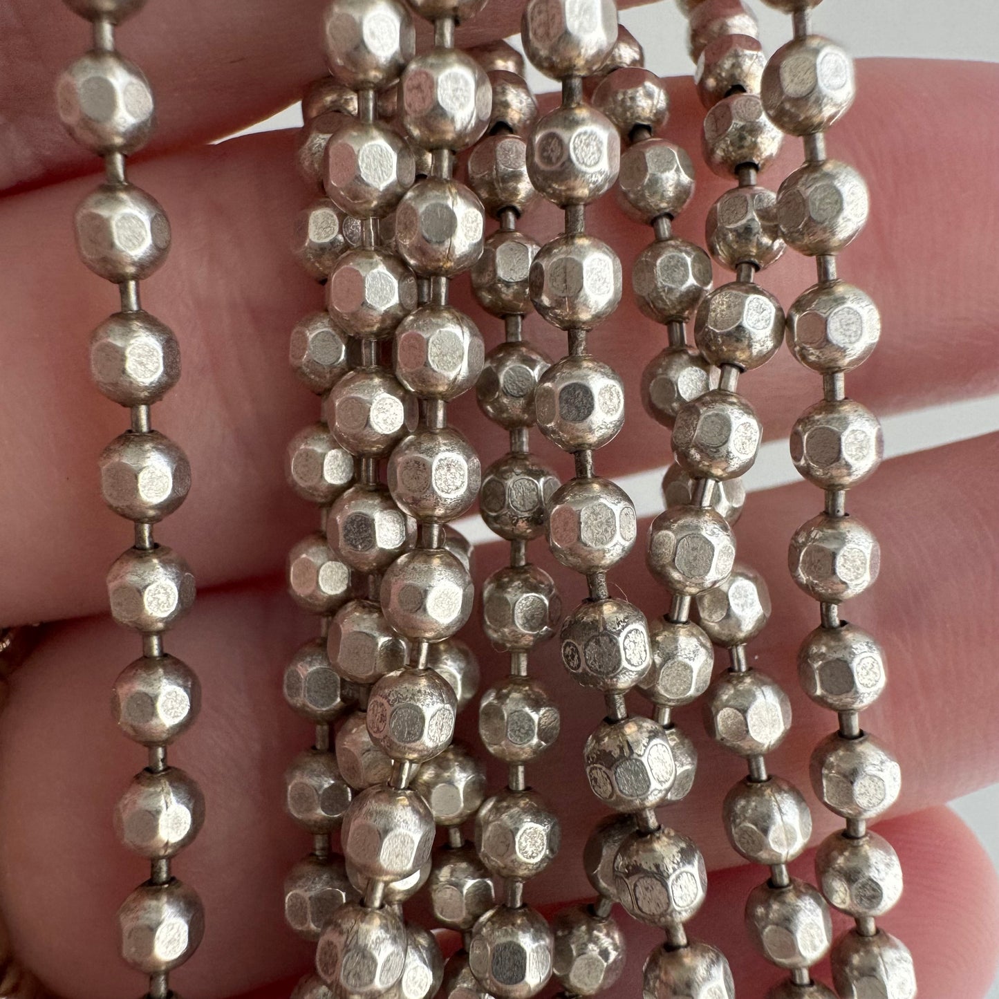 V I N T A G E // tiny disco / sterling silver ball bead necklace chain / 30.25", 18.5g