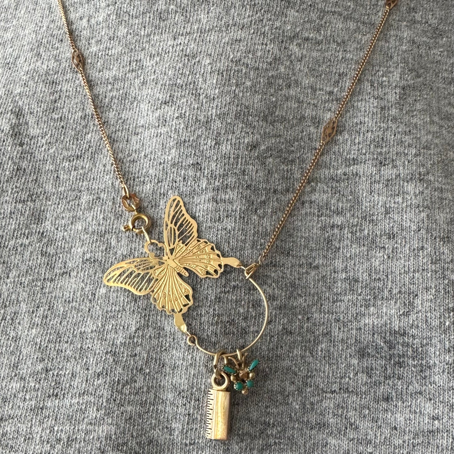 E S T A T E // on the other side of change / 14k yellow gold butterfly charm holder connector / a charm holder