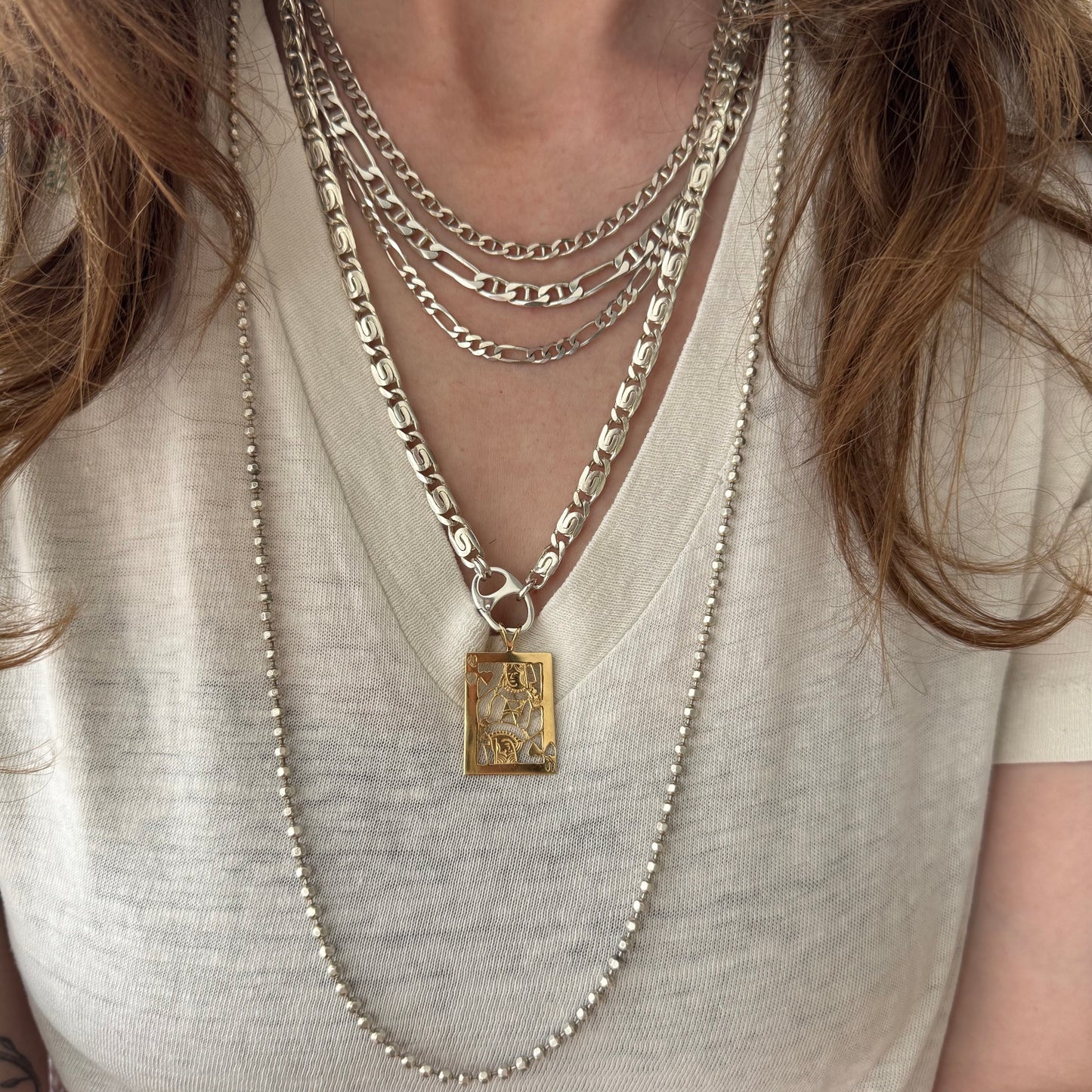 V I N T A G E // queen of hearts / 14k yellow gold playing card cut out / a pendant