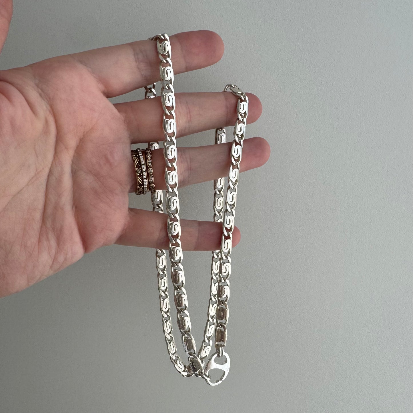 reimagined V I N T A G E // modern watch chain / sterling silver spiral link chain necklace with a charm holder clasp / 22.75", 26.1g