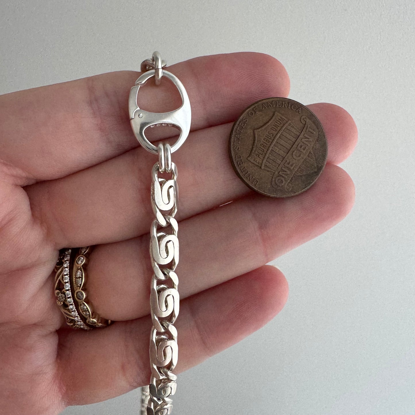 reimagined V I N T A G E // modern watch chain / sterling silver spiral link chain necklace with a charm holder clasp / 22.75", 26.1g