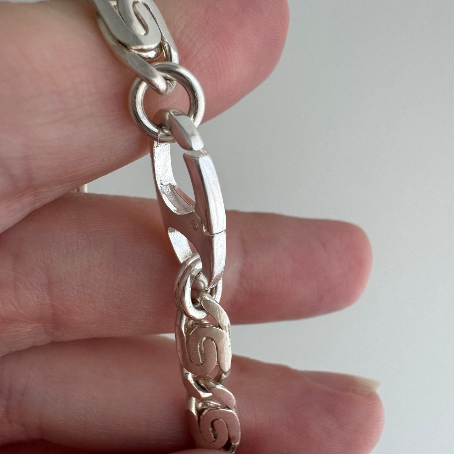 reimagined V I N T A G E // modern watch chain / sterling silver spiral link chain necklace with a charm holder clasp / 22.75", 26.1g