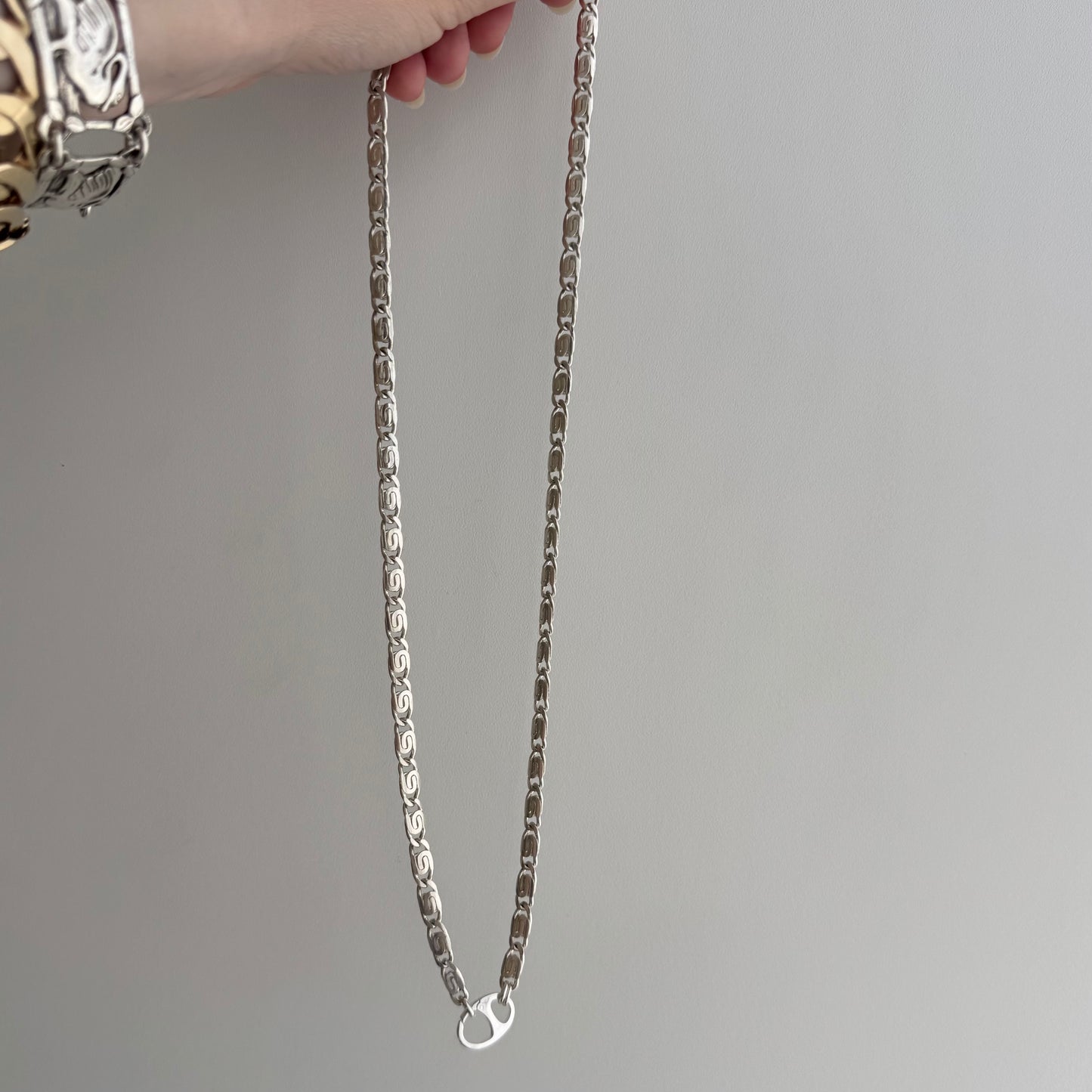reimagined V I N T A G E // modern watch chain / sterling silver spiral link chain necklace with a charm holder clasp / 22.75", 26.1g