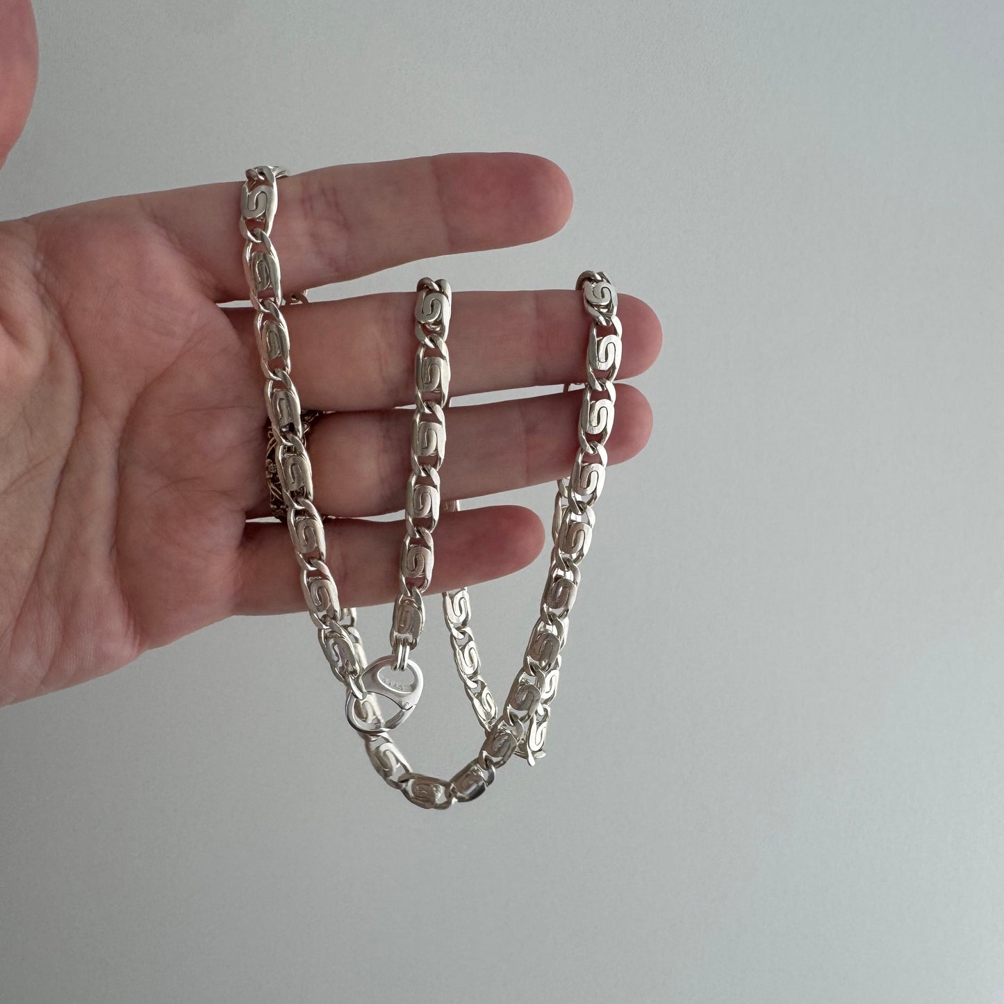 reimagined V I N T A G E // modern watch chain / sterling silver spiral link chain necklace with a charm holder clasp / 22.75", 26.1g