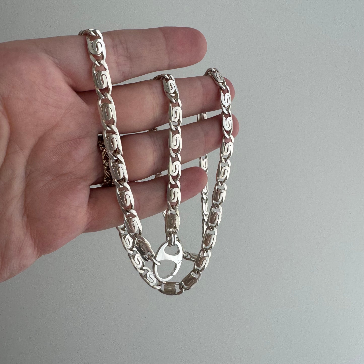 reimagined V I N T A G E // modern watch chain / sterling silver spiral link chain necklace with a charm holder clasp / 22.75", 26.1g