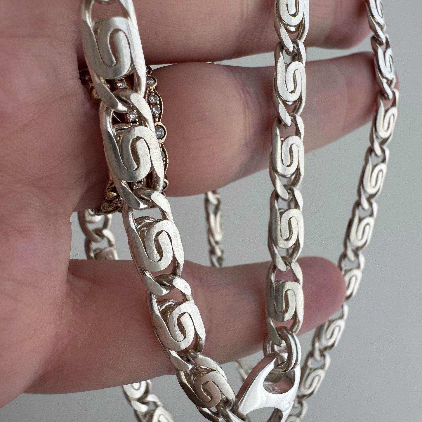 reimagined V I N T A G E // modern watch chain / sterling silver spiral link chain necklace with a charm holder clasp / 22.75", 26.1g