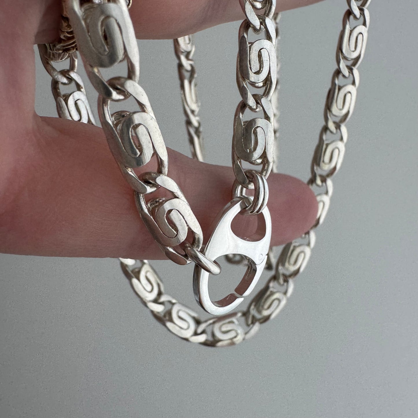 reimagined V I N T A G E // modern watch chain / sterling silver spiral link chain necklace with a charm holder clasp / 22.75", 26.1g