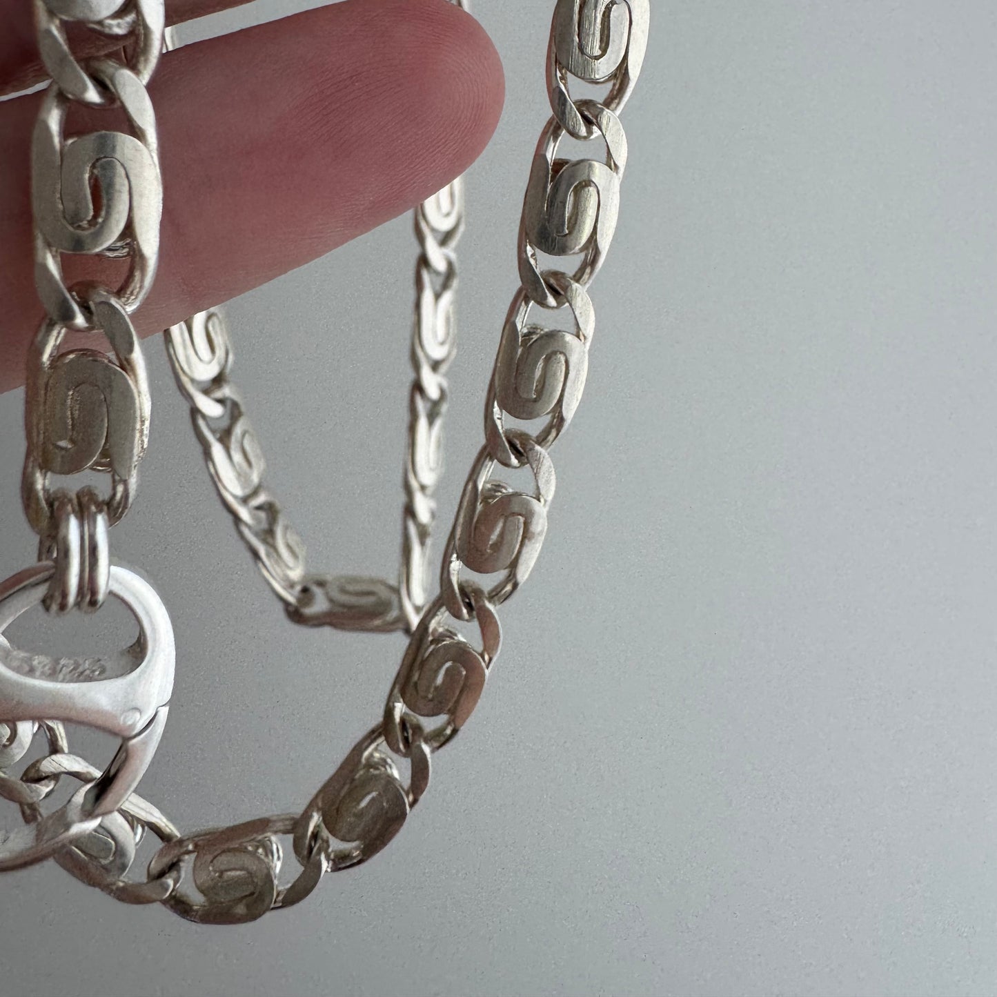 reimagined V I N T A G E // modern watch chain / sterling silver spiral link chain necklace with a charm holder clasp / 22.75", 26.1g