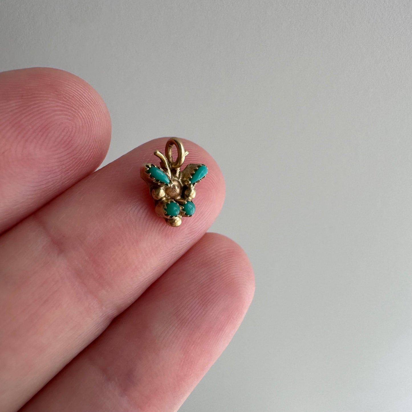 V I N T A G E // metamorphosis / 14k and turquoise teeny tiny butterfly / a pendant