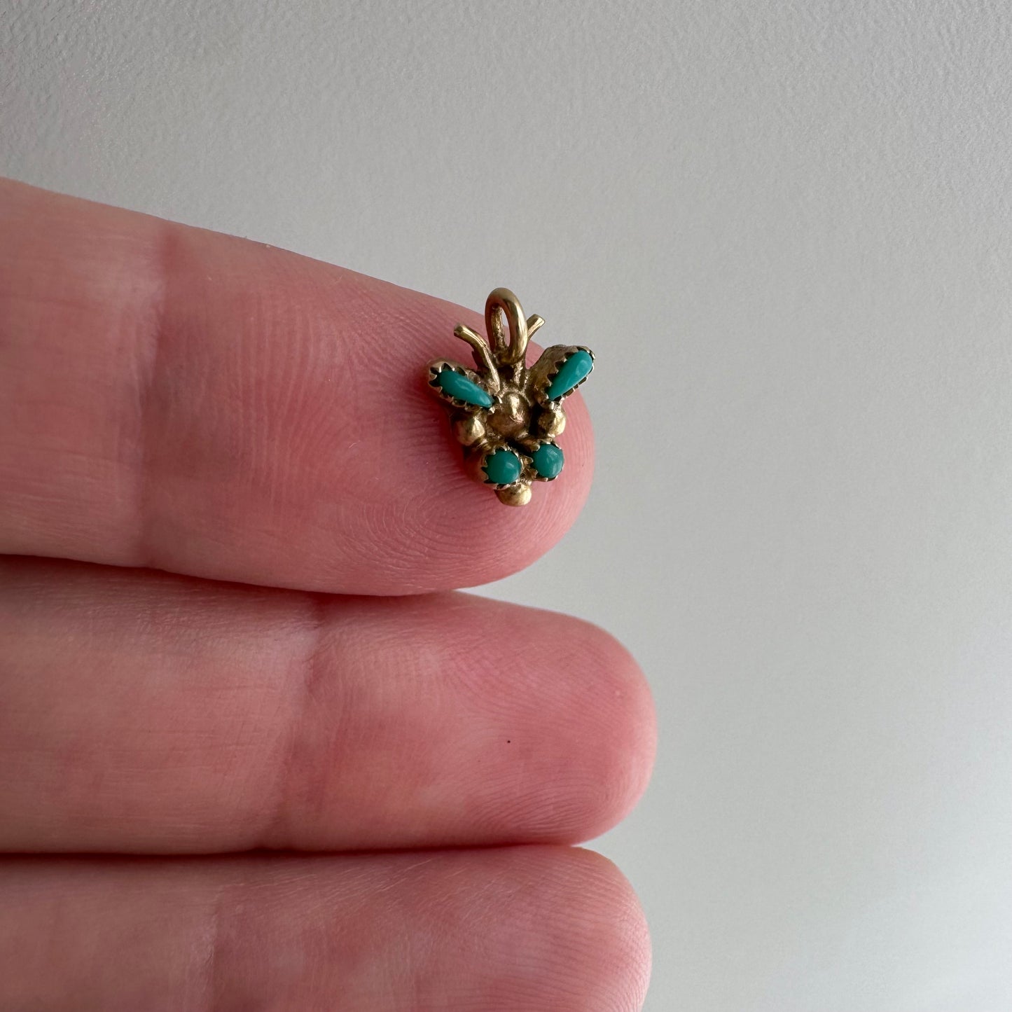 V I N T A G E // metamorphosis / 14k and turquoise teeny tiny butterfly / a pendant