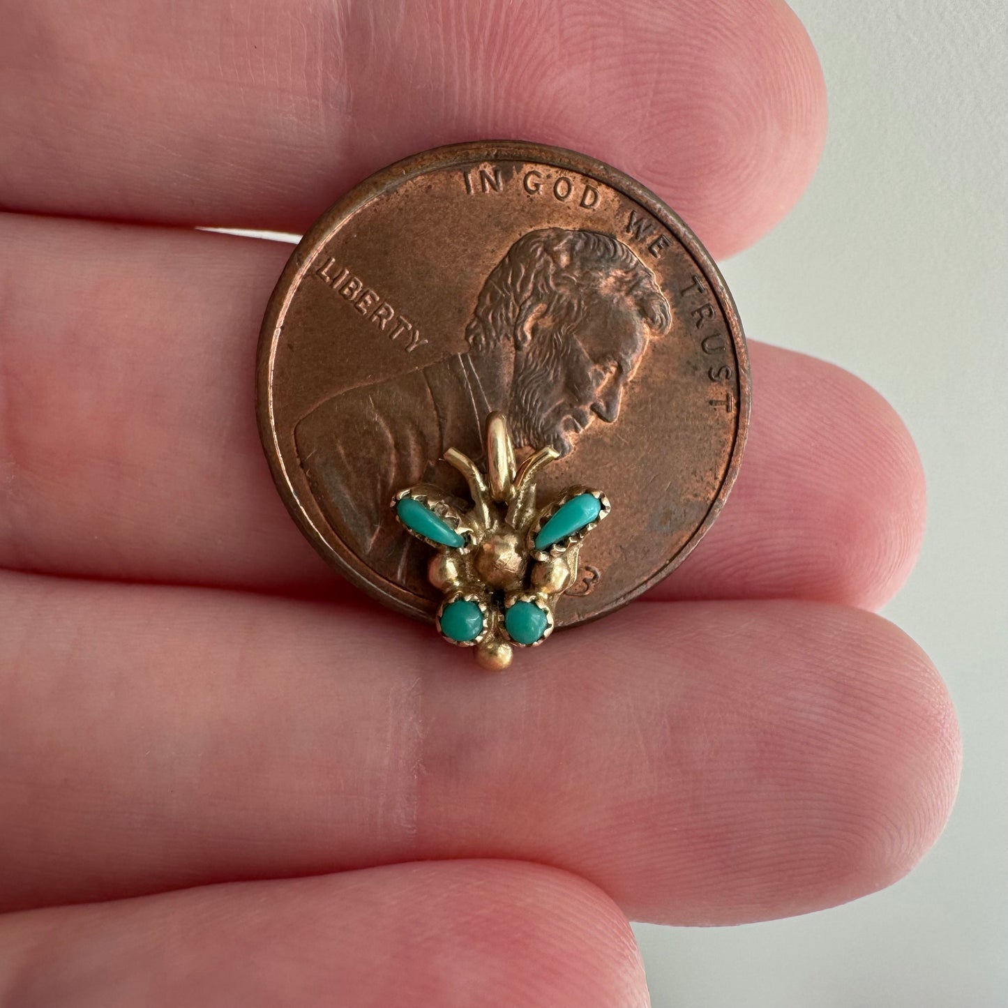 V I N T A G E // metamorphosis / 14k and turquoise teeny tiny butterfly / a pendant