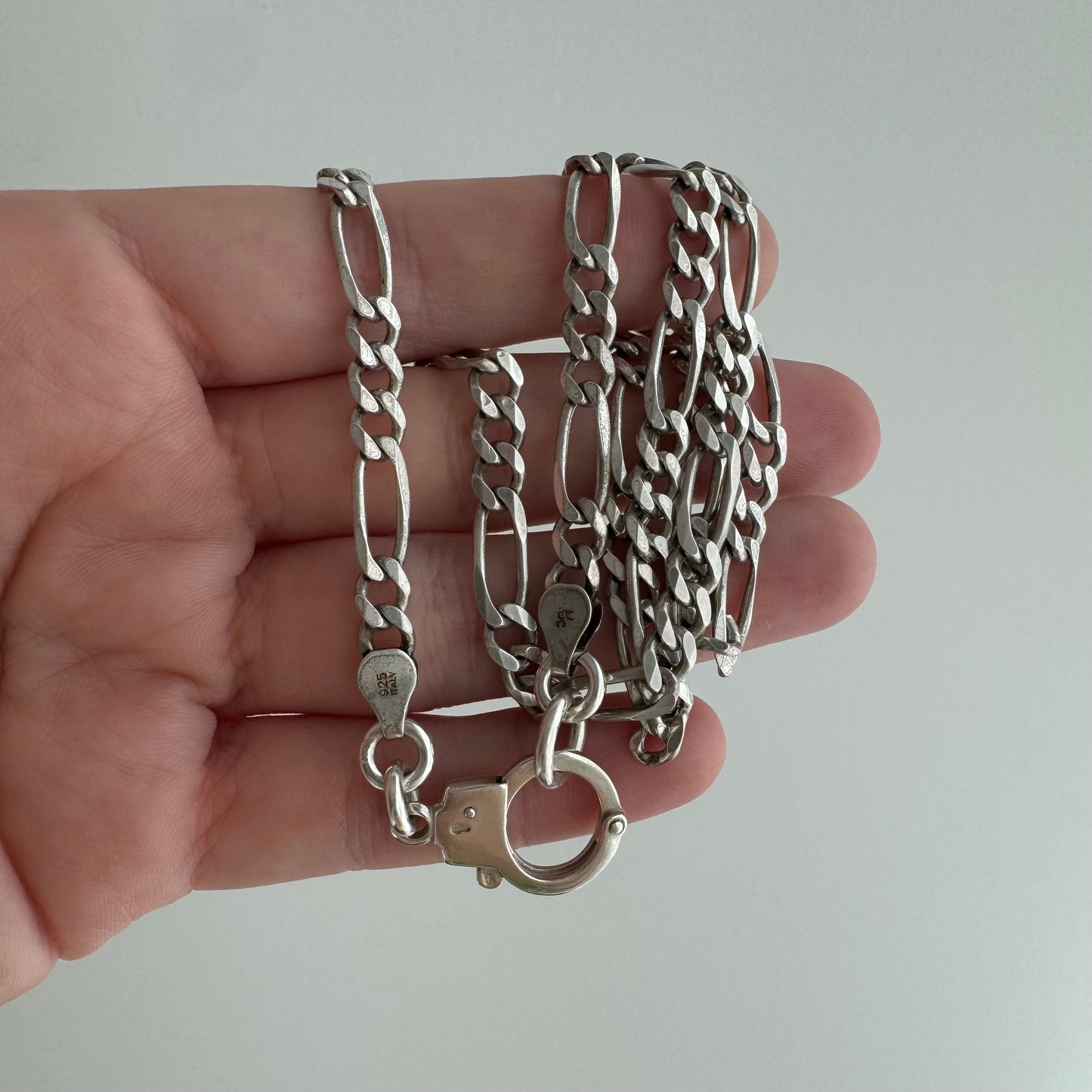 reimagined V I N T A G E // handcuff clasp / re-worked sterling silver figaro chain / 21", 20.4g