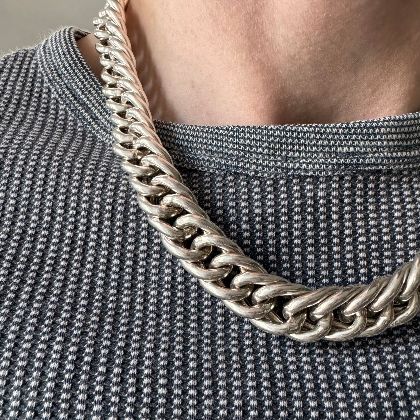 P R E - L O V E D // chunkiest curb / sterling silver wide curb chain necklace / 17.75", 80g