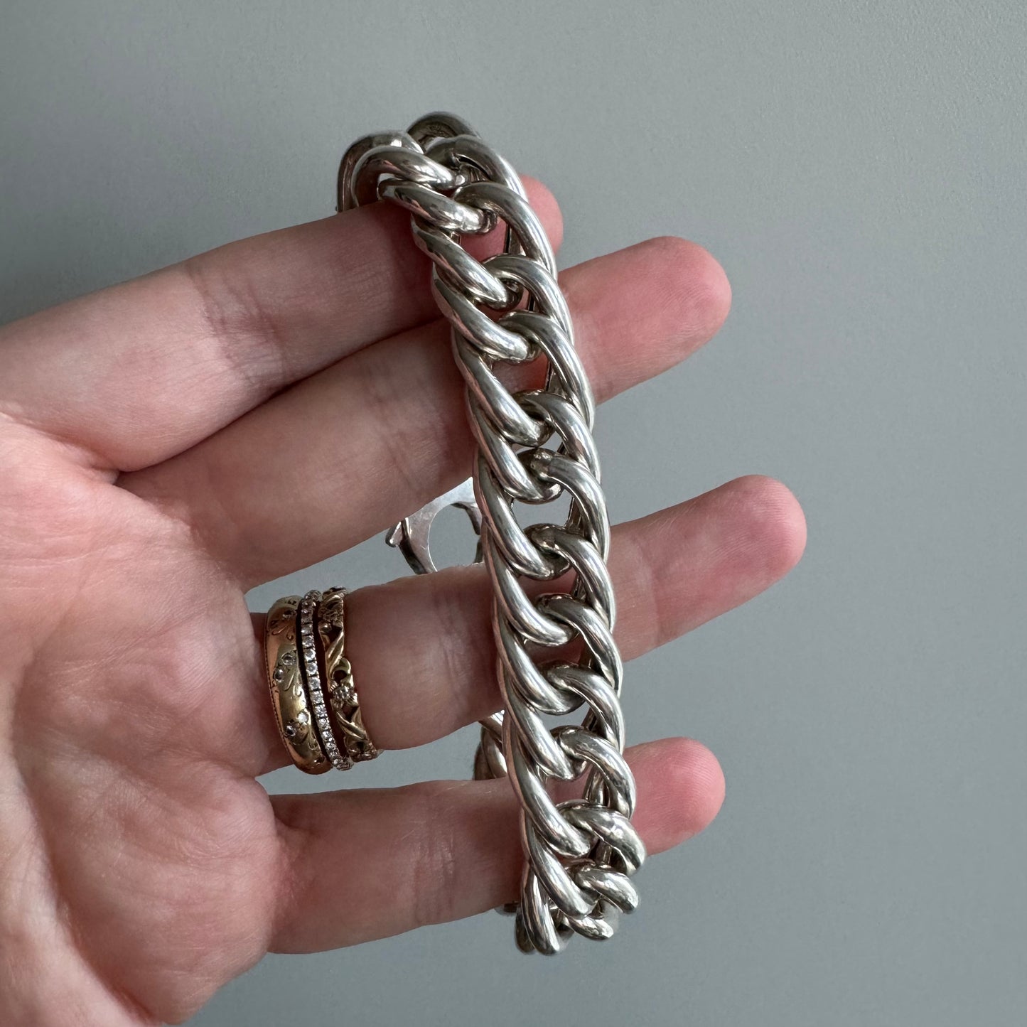 P R E - L O V E D // chunkiest curb / sterling silver wide curb chain bracelet / 7.5", 27g