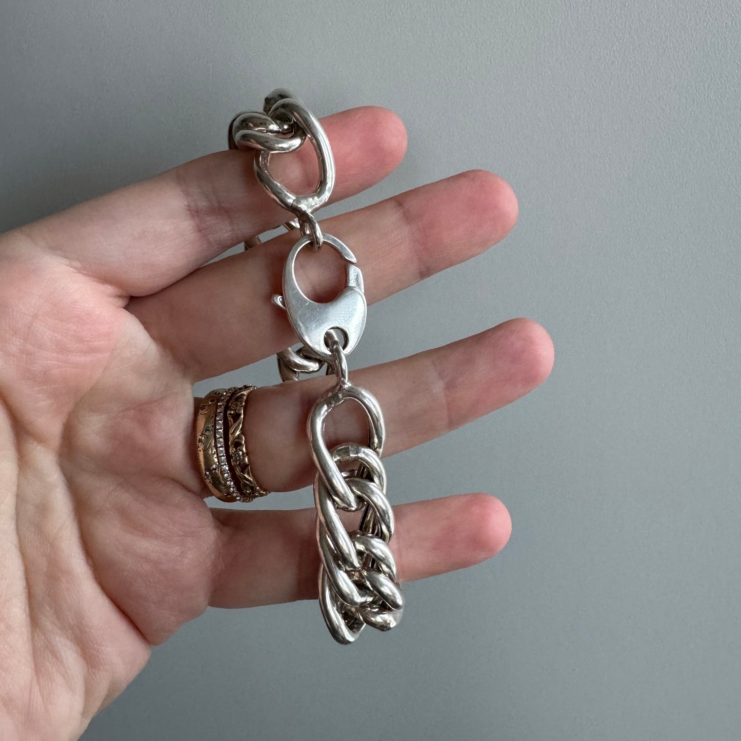 P R E - L O V E D // chunkiest curb / sterling silver wide curb chain bracelet / 7.5", 27g