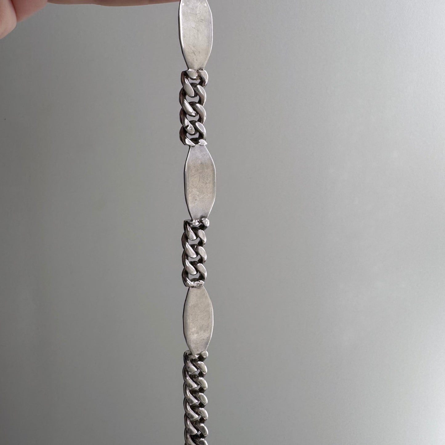 V I N T A G E // possibility trilogy / sterling silver Mexican artisan chunky curb ID station bracelet / ~8", 32.2g