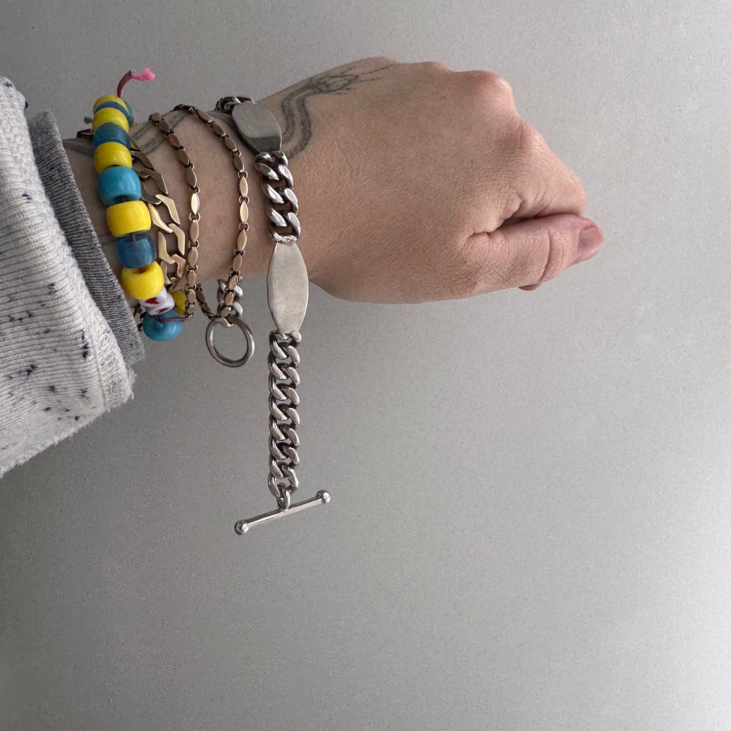 V I N T A G E // possibility trilogy / sterling silver Mexican artisan chunky curb ID station bracelet / ~8", 32.2g