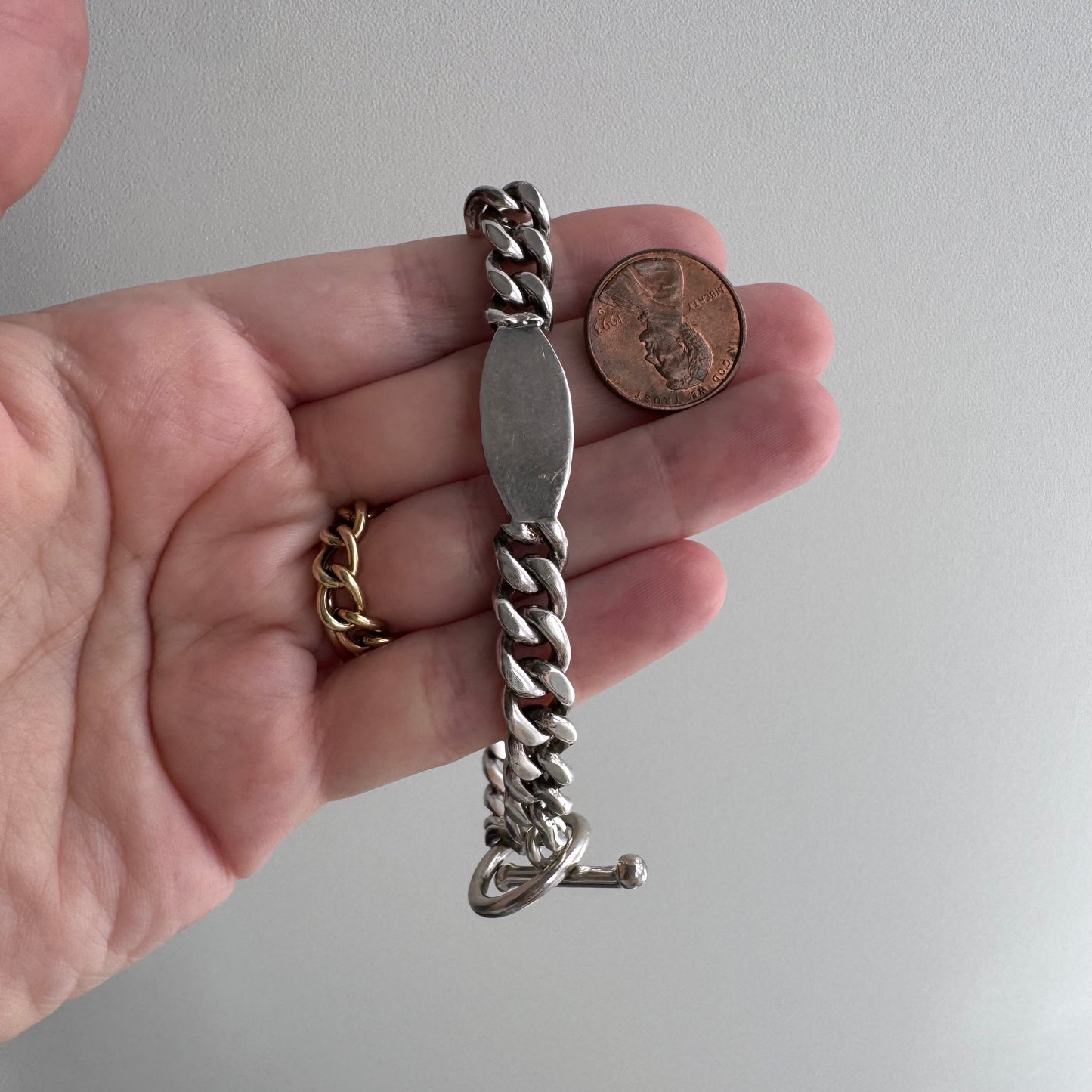 V I N T A G E // possibility trilogy / sterling silver Mexican artisan chunky curb ID station bracelet / ~8", 32.2g