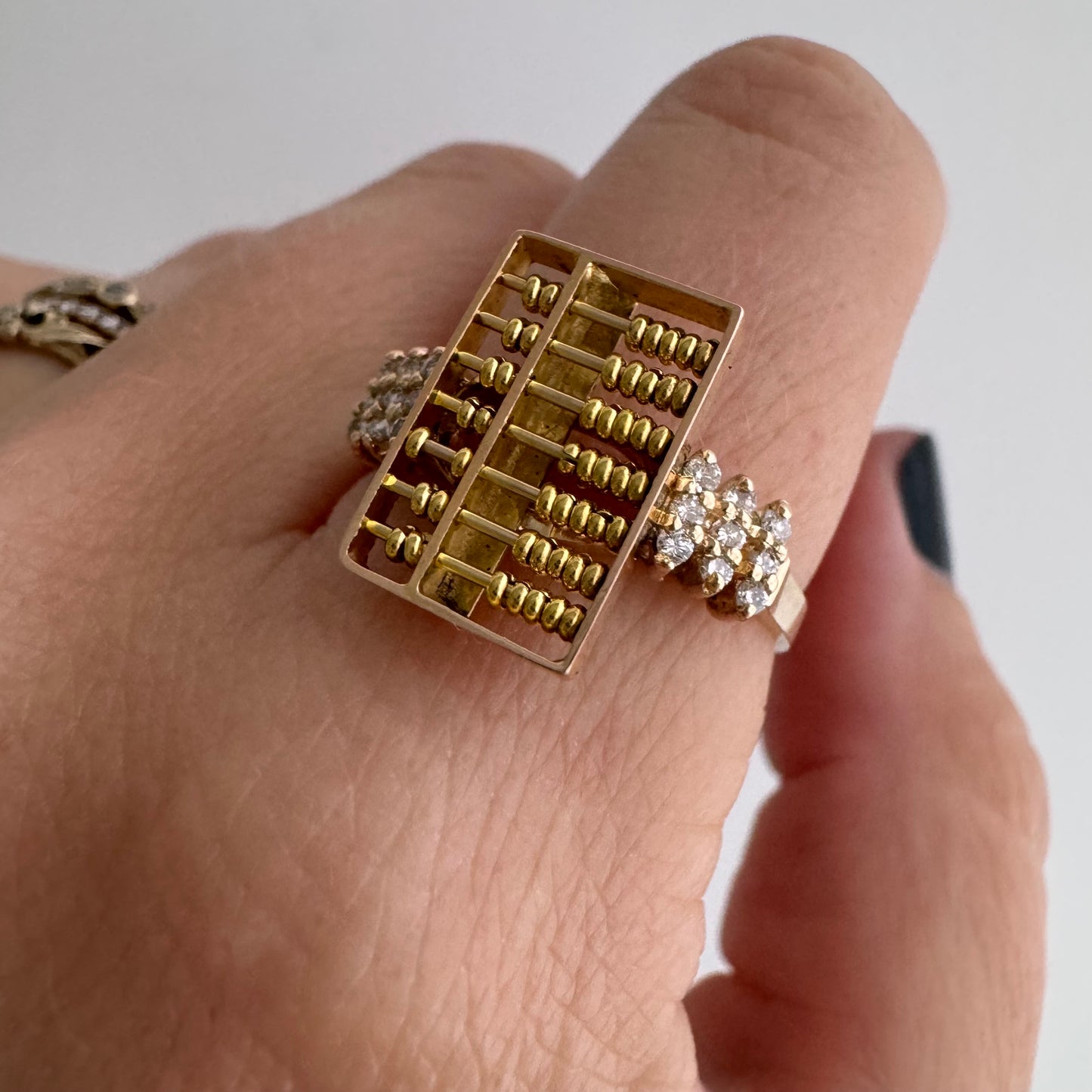 reimagined V I N T A G E // tiny calculations / 14k and diamond abacus ring / size 8