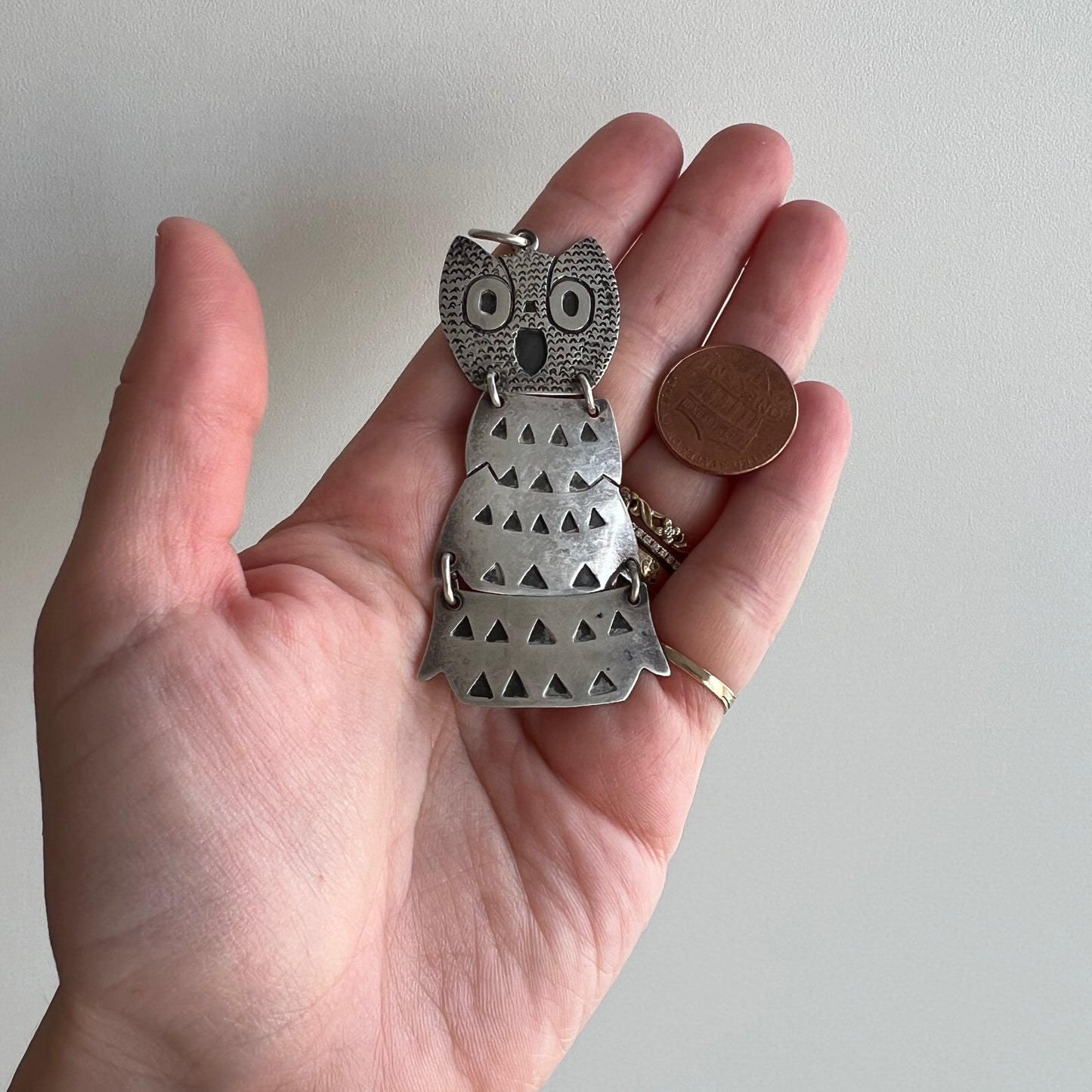 V I N T A G E // wiggly owl / sterling silver Mario Taxco articulated owl / a large pendant