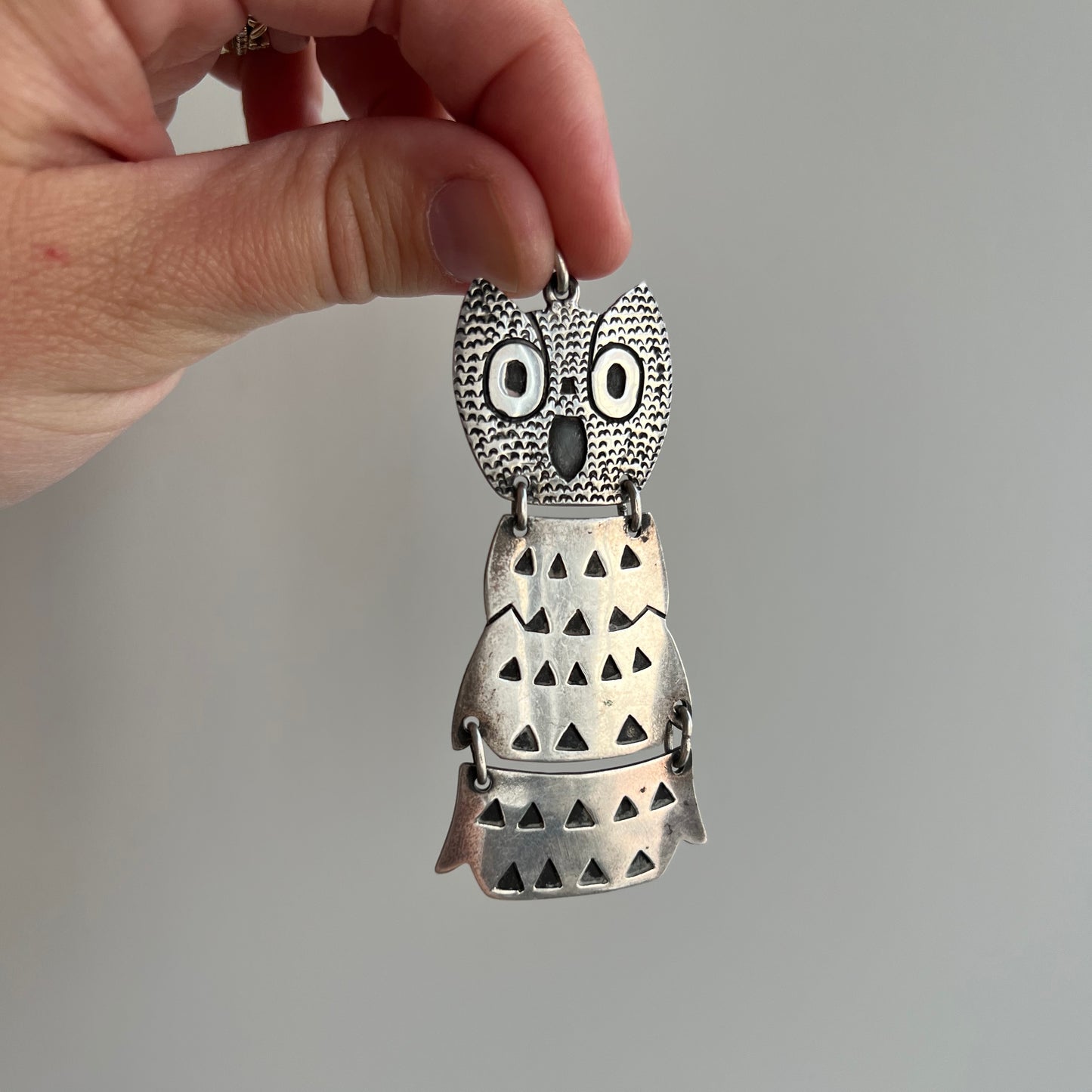 V I N T A G E // wiggly owl / sterling silver Mario Taxco articulated owl / a large pendant