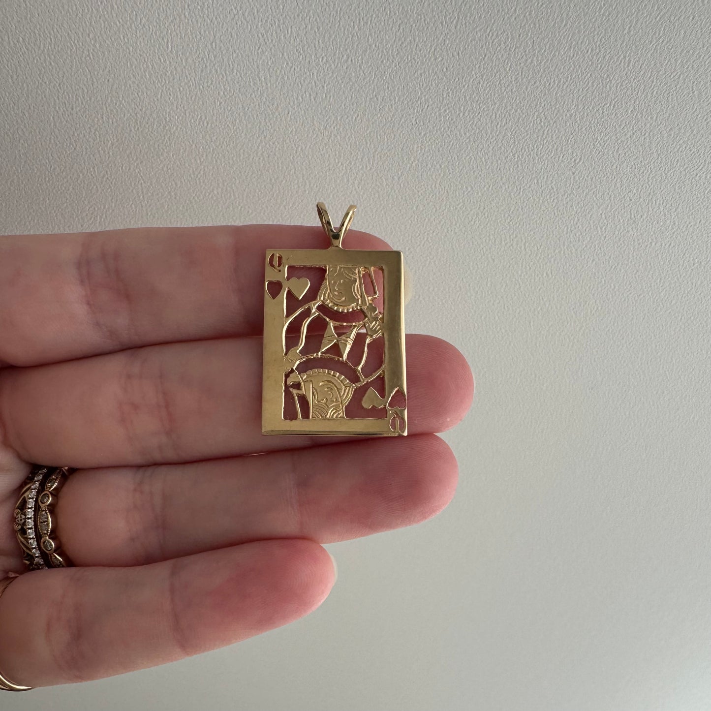 V I N T A G E // queen of hearts / 14k yellow gold playing card cut out / a pendant