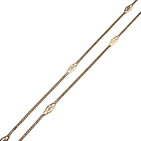 V I N T A G E // deco stations / 14k yellow gold curb chain necklace with fancy stations / almost 18.75", 2.3g