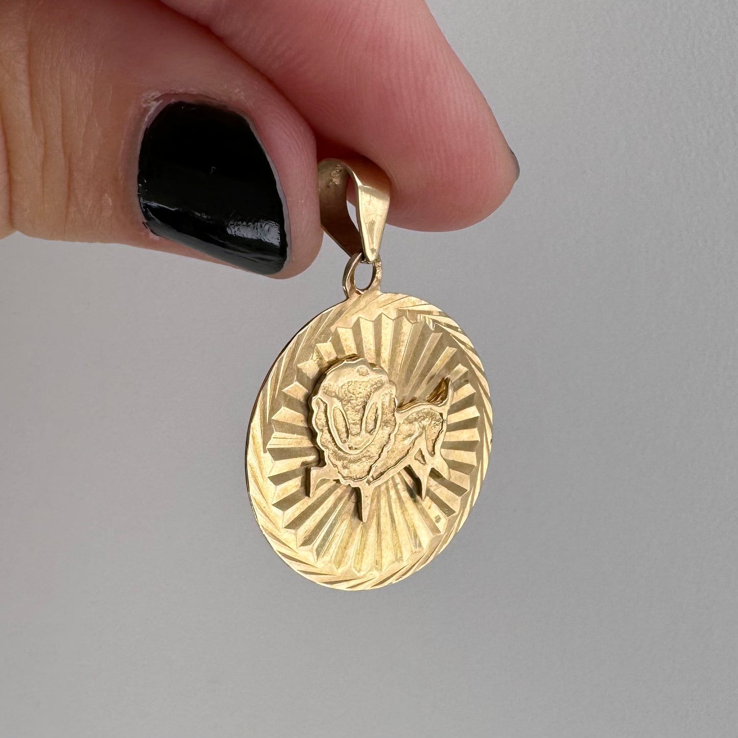 V I N T A G E // a leo and their rays of sunshine / 10k yellow gold leo lion zodiac disc / a pendant